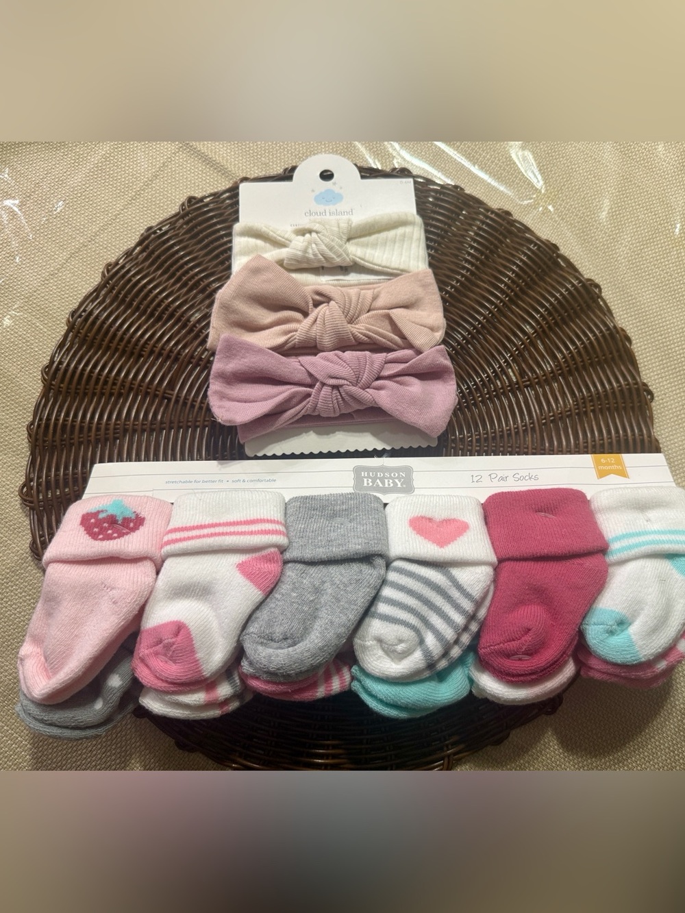 Baby Girls Pink Multi-Color Socks and Headband Sets